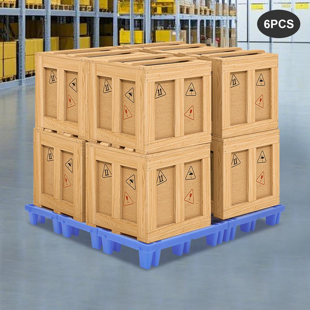 6-Pack Blue Plastic Floor Pallets, 50x30x10cm Stackable Storage Pallets, PP Material for Warehouse Organization, Garage Shelving