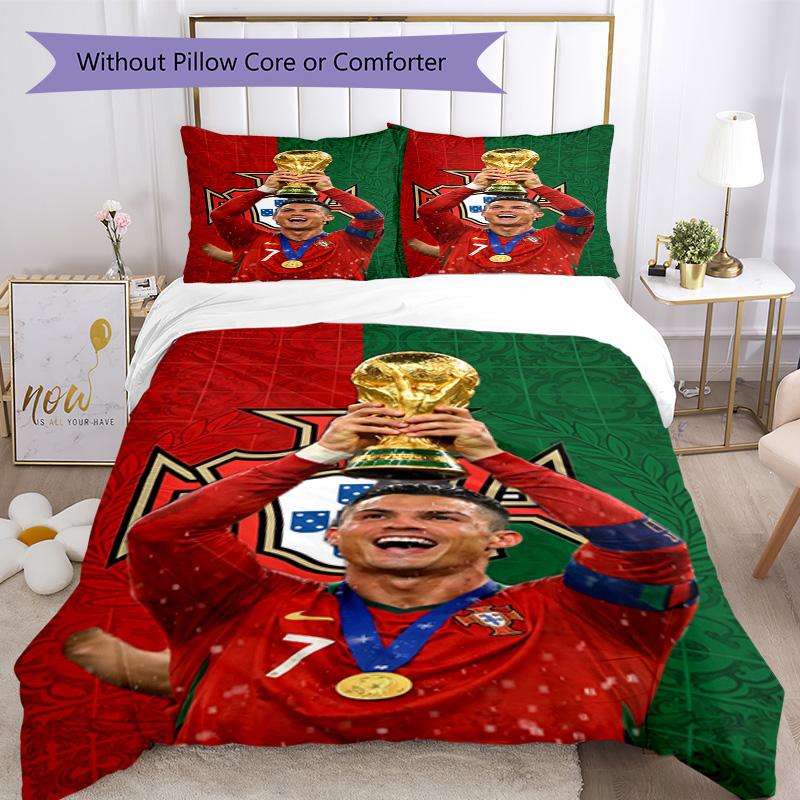 Cristiano Ronaldo Bedding Set Breathable Duvet Cover with Pillowcases Decorative Bed Linen for Bedroom Home Decoration Birthday Gift