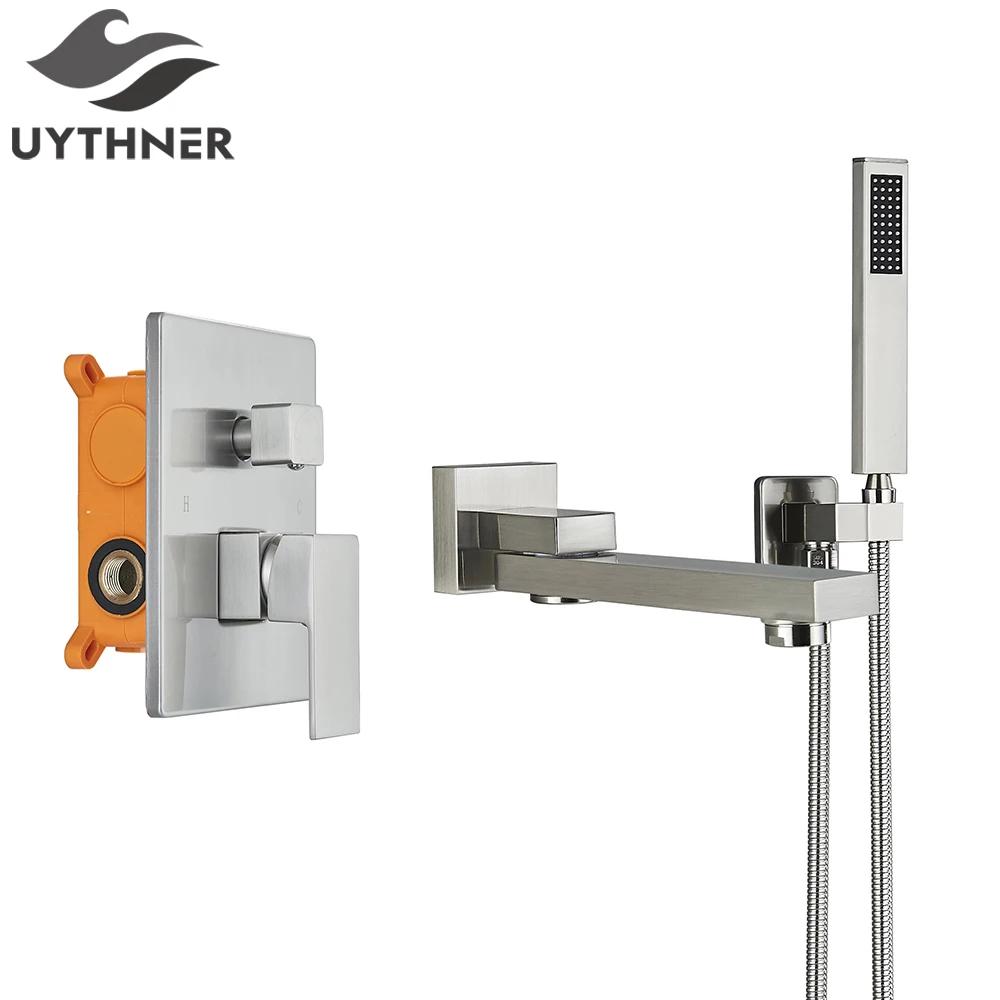 Matte Black Bathtub Faucet Wall Mount Tub Mixer Tap Rotating Spout Handshower head Bathtub Mixer Shower Set Mixer Tap