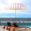 European Style Rotatable Patio Umbrella with Tassel Edge - Wooden Pole and Sunshade for Garden, Beach, Pool, and Terrace