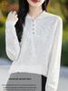 Women's French-Style Lace Fine-Knit Wool Hooded Sweater