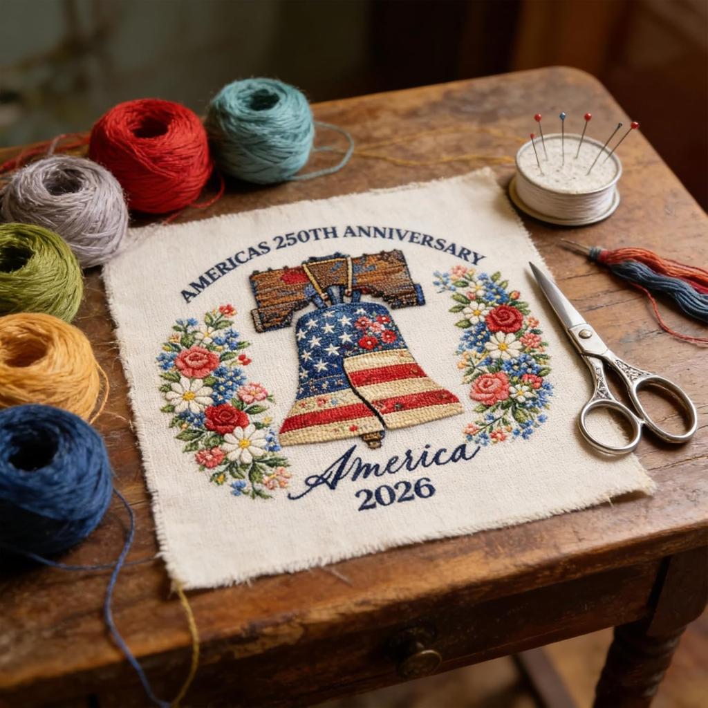 Americas 250th Anniversary Cross Kit with Liberty Bell and Floral Pattern for Handcraft Embroidery Projects 2026 Edition