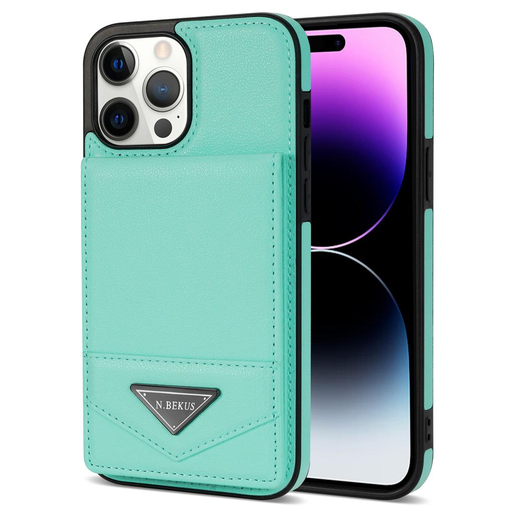 N.BEKUS For iPhone 16 Pro Case Leather+TPU Kickstand Phone Cover with Card Holder