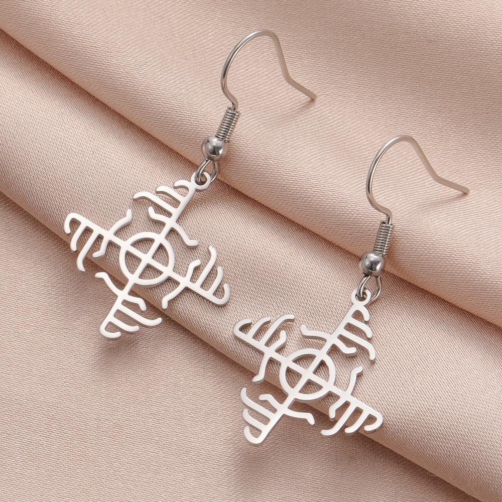 Dawapara Norse Runes Wardruna Symbol Earrings Elder Futhark Mythology Protection Amulet Stainless Steel Dangle Earrings