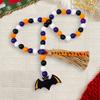 Spooky Halloween Wooden Beads Garland with Tassel and Pumpkin Skeleton Tag Tiered Tray Decor for Festive Home Party Supplies