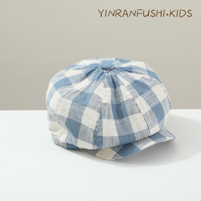 New Children's Plaid Front Hat Spring and Autumn Retro Baseball Cap Painter Hat Baby British Breathable Outdoor Beret