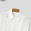 INCERUN Oversized Men Lapel Neck Long Sleeve Ruffled See Through Transparent Party Club Loose Shirts