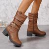 Fashion Big Size Low Heels Platform Long Boots Autumn Winter Comfortable Shoes Women Warm Booties Vintage Brown Women Knee High Boots