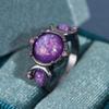 Round Mysterious Purple Opao Ring Women's Black Wedding Band Engagement Party Anniversary Zircon Mother's Day Gift
