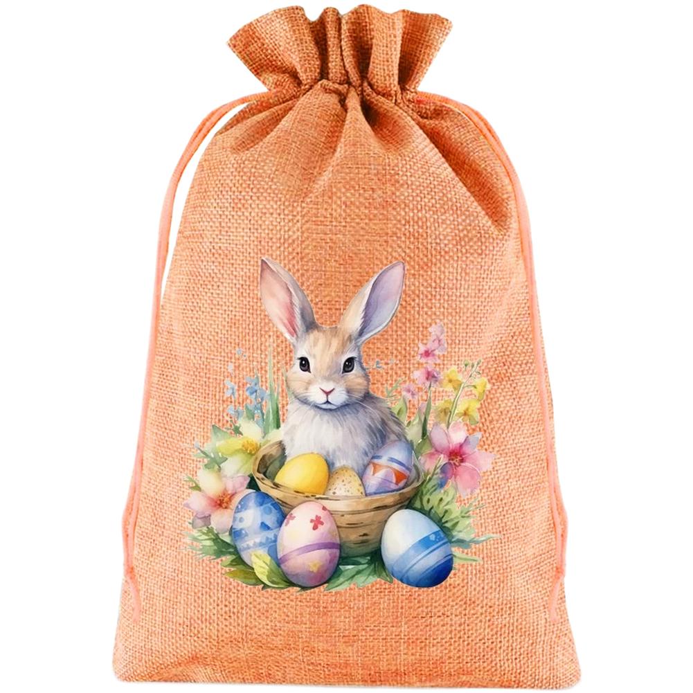 Party Favor Drawstring Bag Large Easter Bunny for Candy Egg and Toy Storage Linen Cotton 8 Pack Multiple Sizes for Events