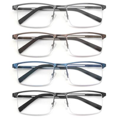 Blue Light Reading Glasses Men Computer Readers Anti Glare Metal Frame with Spring Hinge UV400 Protection Eye Strain Relief
