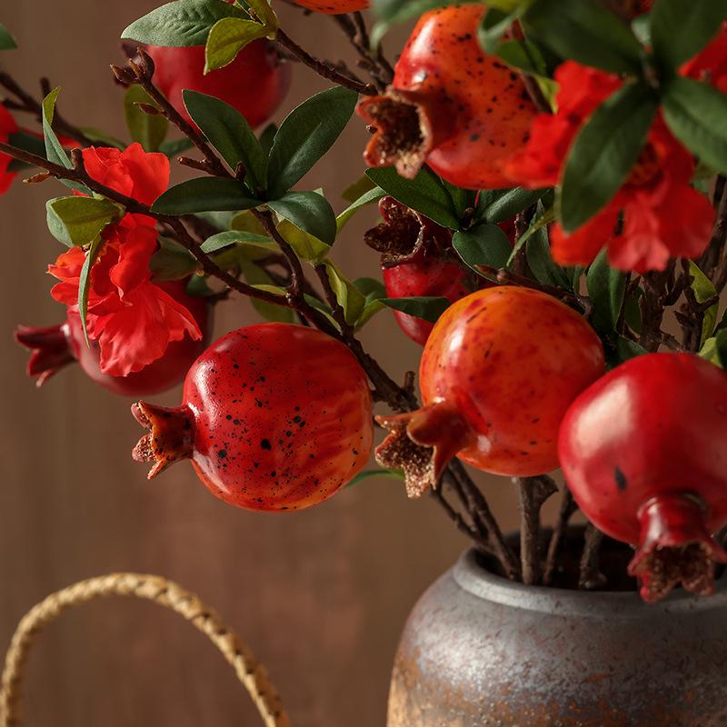 Persimmon and Pomegranate Faux Flower Arrangement for Living Room or Foyer