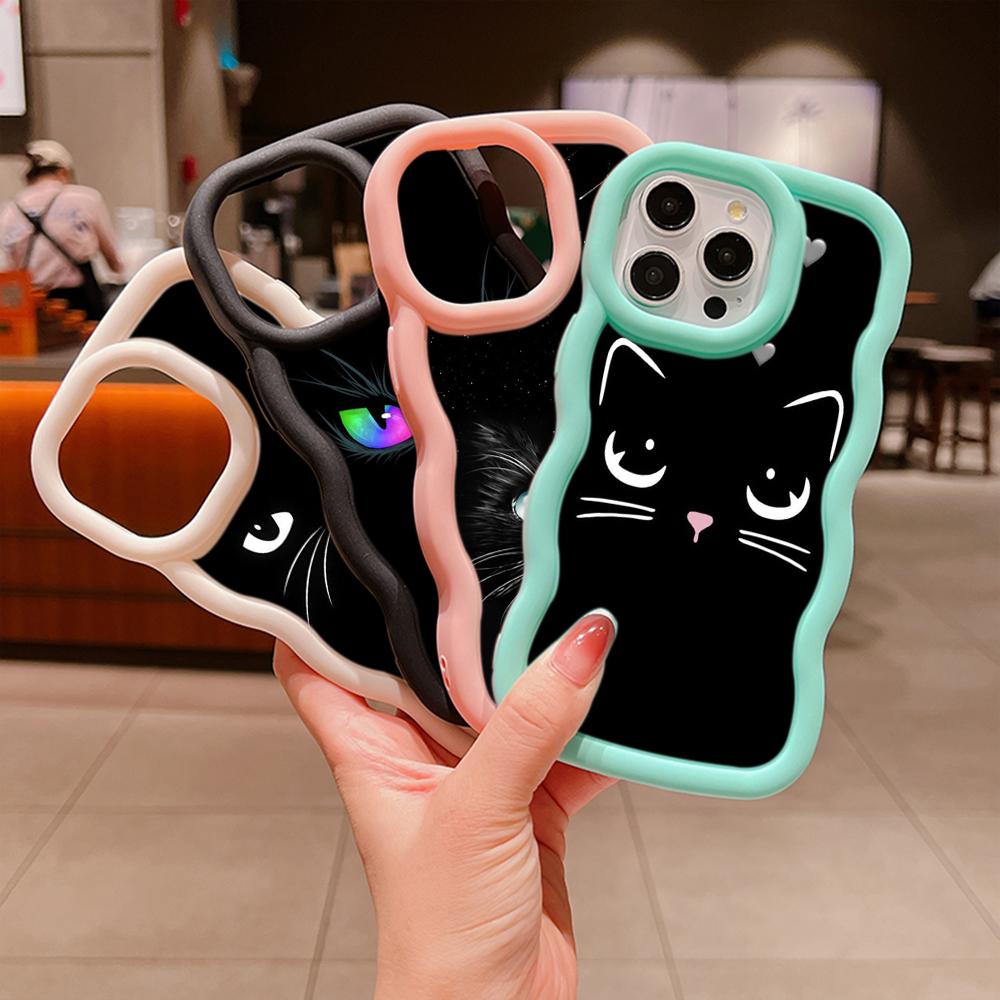 Macaron Soft TPU pouzdro na telefon pro iPhone 11 12 13 14 15 Pro Max SE X Xs Max XR 6 7 8 Tecno Camon 19 20 Pro Realme C35 Ae73 Dark Eyes cat design art