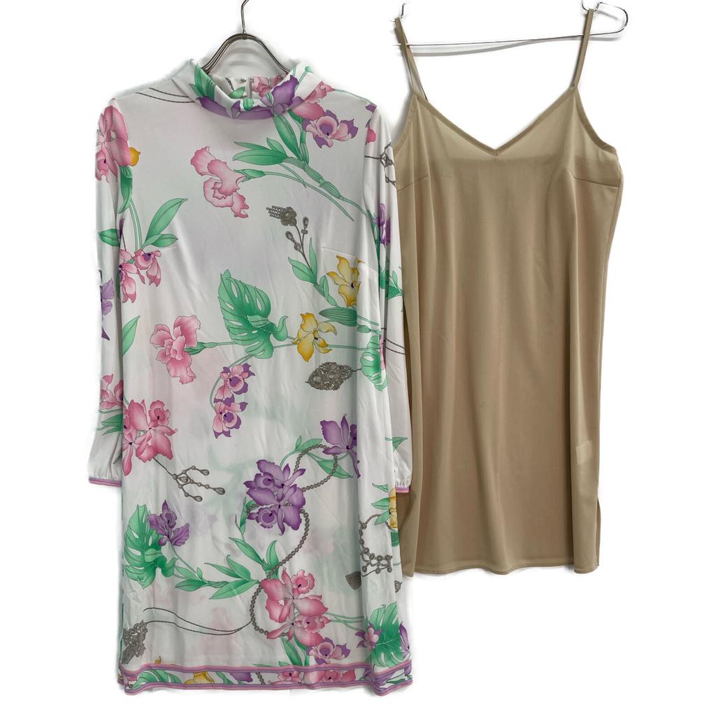 LEONARD 0190201 White Cancan material floral high neck dress dress 38 White Pink PurpleUsed