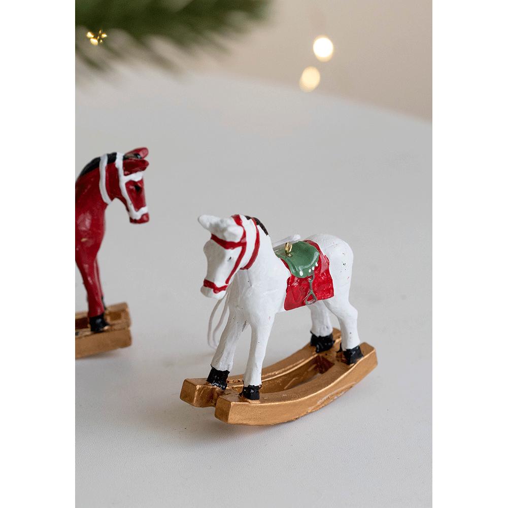 Decorative Resin Painted Horse Ornament Set for Tree Hanging and Desktop Display Crafted for Seasonal Holiday Use