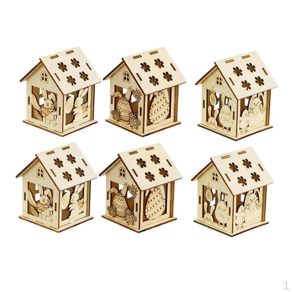 

6x DIY Easter Painting Crafts Kit, Compact Wooden House for Adults, Boys Girls