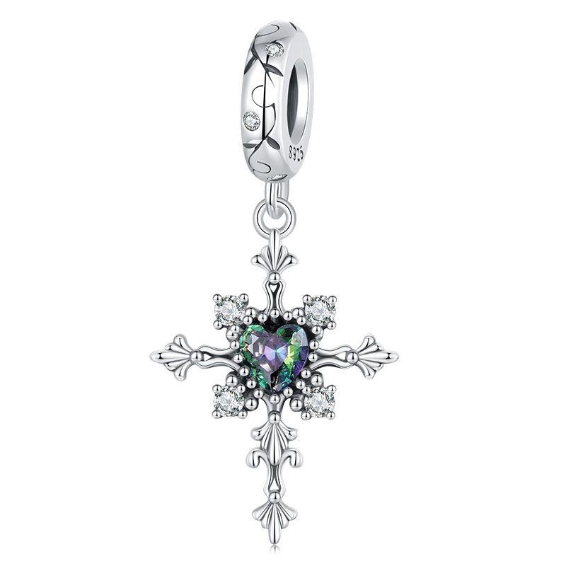 WOSTU 100% Real 925 Silver Cross Charm Zircon Bead Crosses Pendant Fit Original Bracelet DIY Necklace Religion Jewelry