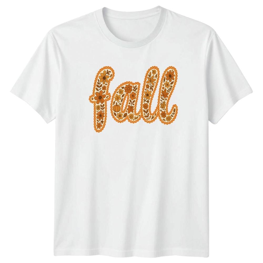 Floral Groovy Fall Season Typography TShirt Autumn Thanksgiving S