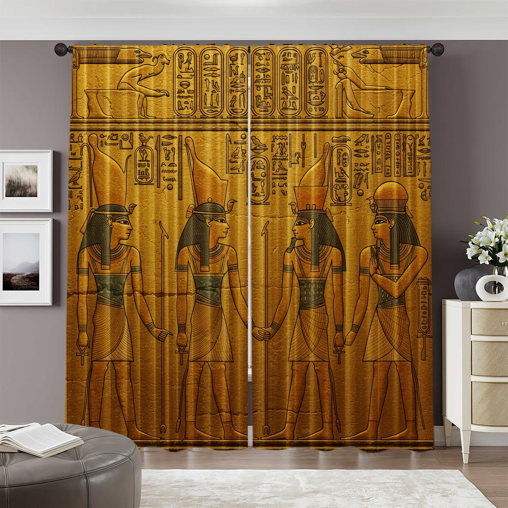 2pcs, 2D flat Party Window Curtains Ancient Egyptian Versatile Polyester,Without Electricity Birthday Party Applies to Bedroom