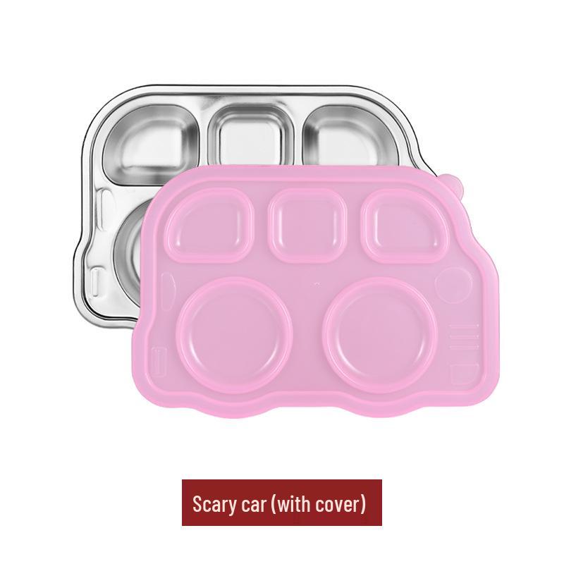 Creative 304 Stainless Steel Children's Divided Plate - Cartoon Anti-fall Design for Kindergarten and Baby Tableware.