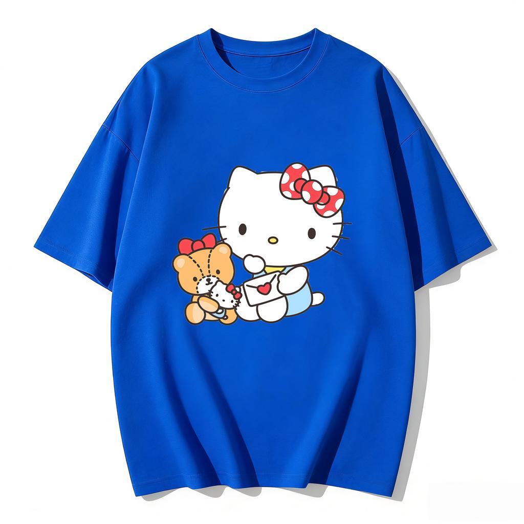 2026 Summer Hello Kitty Cartoon Printed Short Sleeve Pure Cotton Tshirts Womens Family Matching Outfits Tops Tee Trendy Y2k