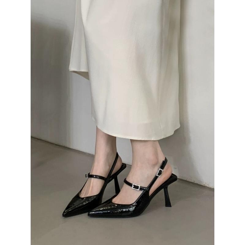 

High heels, summer toe-wrapped sandals, new thin heels that do not tiring the feet, and shoes with pumps 40 чорний