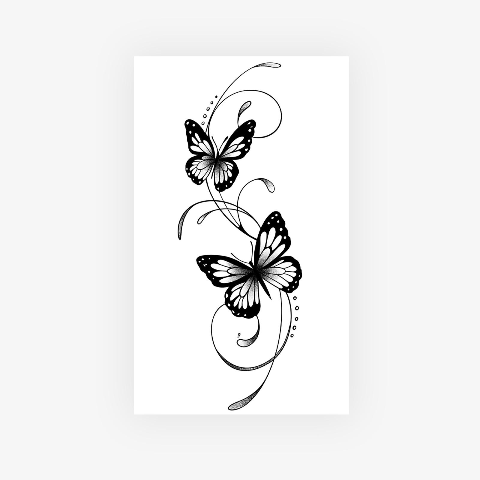 

Black And Gray Butterfly Vine Tattoo Sticker Waterproof And Long-Lasting Gentle Calf Model Simulation Tattoo Sticker 9*15
