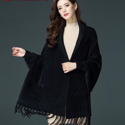 Autumn Fashion Women Cardigan Shawl Capes Winter Thick Warm Poncho Plus Size Soft Faux Mink Velvet Tassel Street Wear Coat