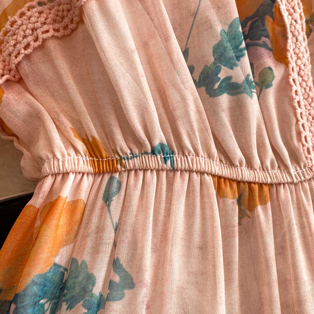 Осеннее винтажное женское длинное платье в стиле пэчворк с цветочным принтом — фото 5