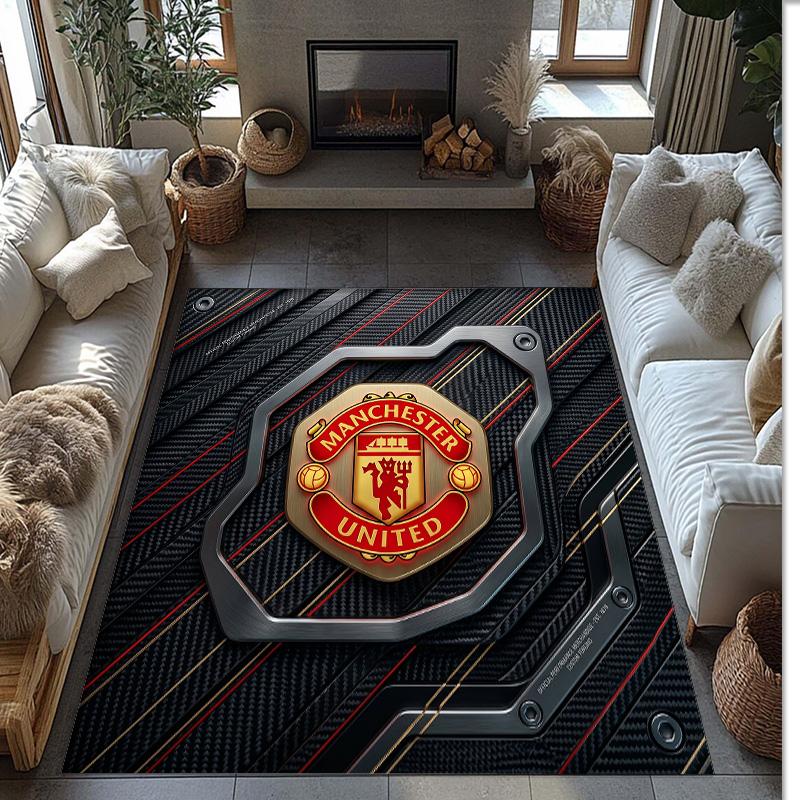 Tappeto in Flanella Stampato Manchester United Antiscivolo Morbido Poliestere Tappeto per Pavimento Tappetino Decorativo per Interni per Camera da Letto Soggiorno Divano