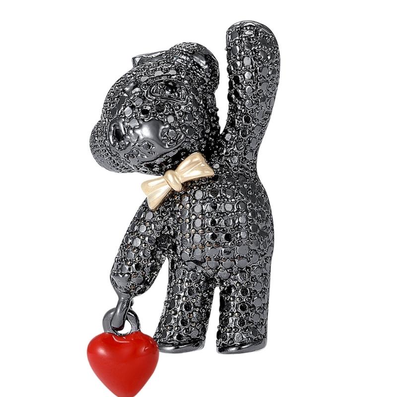 

Alloy Heart Bear Brooch Elegant Lightweight Accessory Stylish Rhinestones Pin For Everyday Fashion Wear чорний