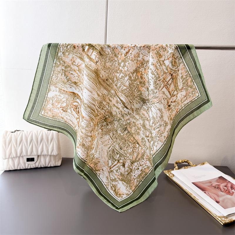Chinese Ink and Water Temperament Cotton Linen Small Square Scarf Silk Scarf Imitation Velvet Scarf Shawl Sun Protection