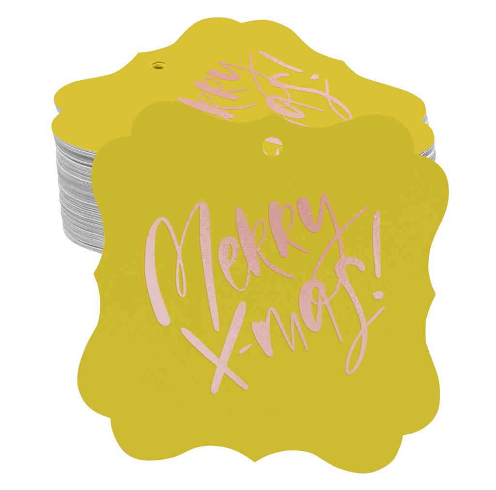 Inkdotpot Pack Of 100 Real Gold Foil Bracket Shape Paper Tags Merry X-Mas Christmas Favor Hang