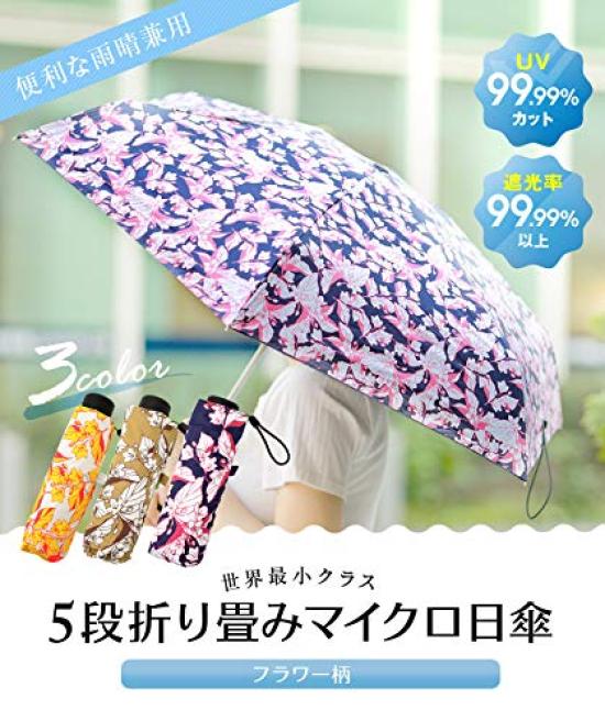 The smallest micro parasol with a floral UV and suitable for both sunny and rainy world's 5-fold pattern, 99.99% protection, days. Off-white.