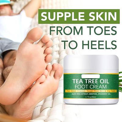 Tea Tree Fotkräm Reparera Fötter Fotsvampsbehandlingskräm Borttagning av Död Hud Peeling Återfuktande Exfoliering för Torra Sprickiga Hälar, 1,7 fl oz