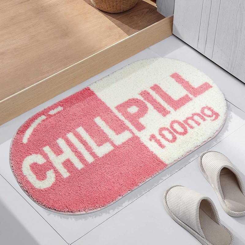 RORA Funny Cute Chill Pill Bath Mat Small Pink Bathroom Rugs Preppy Bathroom Decor Aesthetic Bath Rug Non Slip Washable 16 x 28 розовый