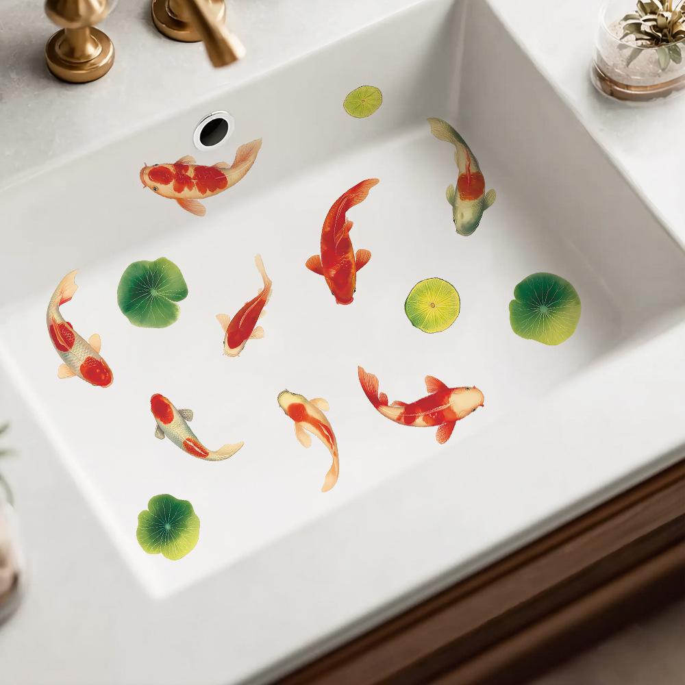 Creative Swimming Koi Lotus Leaf Bathroom Home Decoration and Beautification Stickers