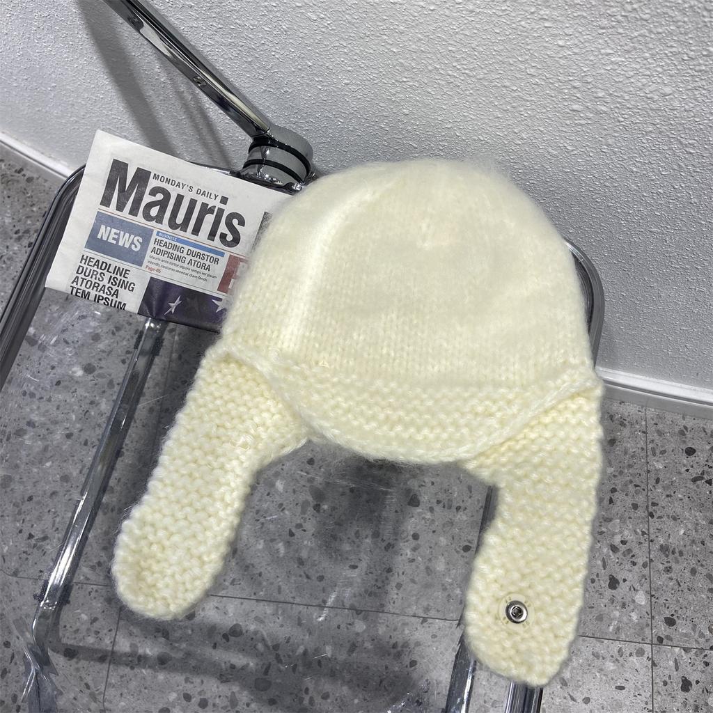Handmade Crochet Wool Hat for Women Korean Style Ear Protection Scarf Integrated Retro Knitted Head Hat Winter Warm Flying Hat