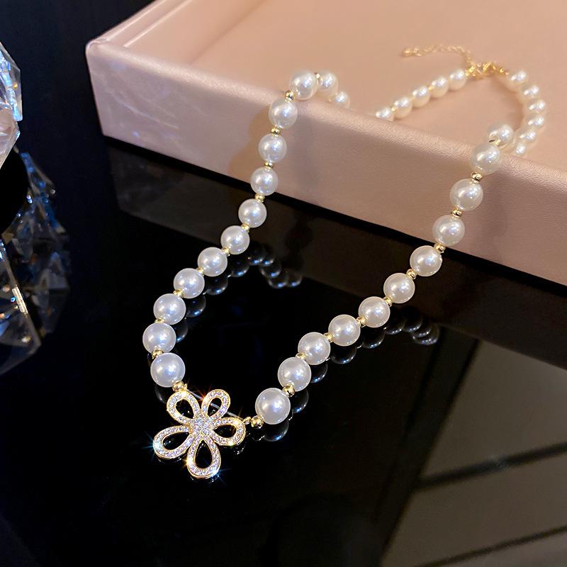 Retro Court Style Double Layer Pearl & Diamond Necklace - Elegant Choker for Women