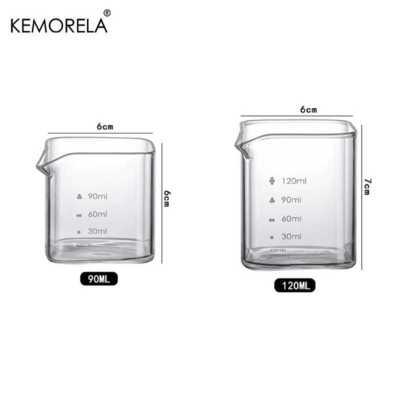 Dzbanek do odmierzania kwadratowy z pojedynczym dzióbkiem kubek do mleka 90/120ML Espresso Domowe kieliszki do szotów Części Przezroczysty kubek ze szkła borokrzemowego