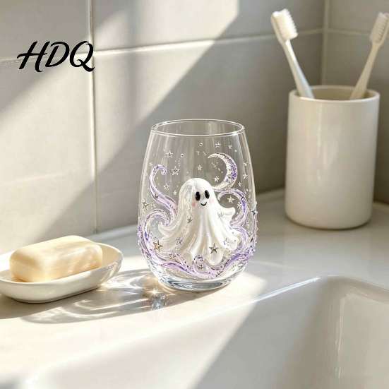 Gotische Bar-Accessoires Halloween Glasbecher Geprägte Kürbis Geist Katze Fledermaus Trinkglas Vintage-Thema Gruselige Stiellose Getränkebecher