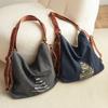 Large Capacity Denim Tote Bag with A Relaxed Style for Casual Cross-body or Double-back Carrying - Double-shoulder Bag Casually