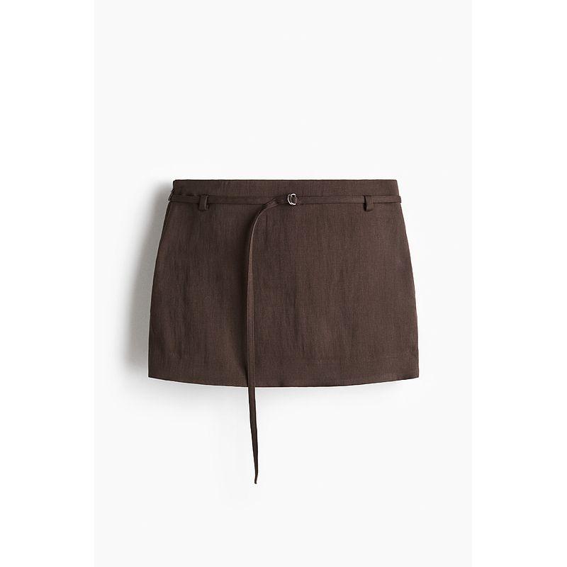 

HM 2025 Summer New Arrival Women s Clothing Fashion Casual with Belt Mini Skirt 1296927 Dark brown 160/72(38)