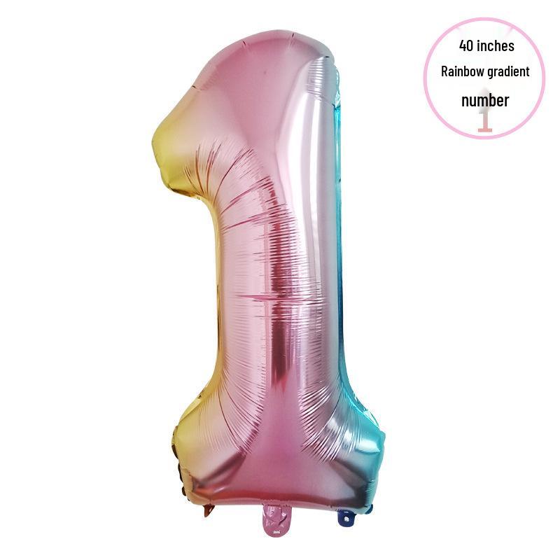 40" Rainbow Gradient Aluminum Foil Number Balloon Birthday Decoration Ornaments for Kids, Helium-Compatible