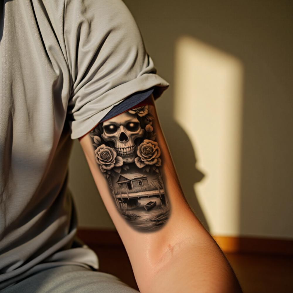 3pcs Temporary Tattoo Black And Grey Realism Scorpion With Skull Horned Skull Skull With Bird For Women Adults Men