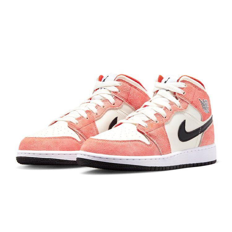 Air Jordan 1 Mid SE GS Orange Suede Kids Sneakers Team-Orange Black Sail DV1336-800