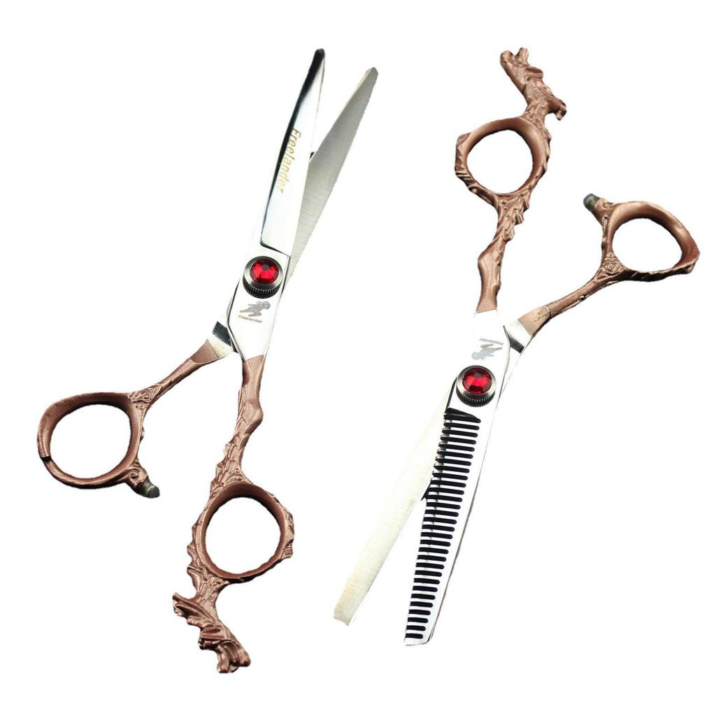 6.0-Inch Rose Gold Dragon Handle Hairdressing Scissors - Barber Straight & Thinning Shears