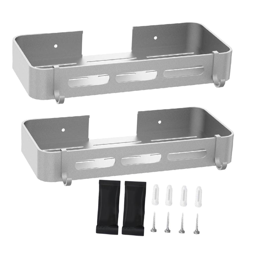 Shower Shelf with Hooks Multipurpose Bathroom for Home Toilet Silver