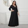 Plus Size Women Maxi Dress High Waist V Neck 3 4 Sleeve Long Dress Lace Flower Embroidery Wedding Vacation Dress