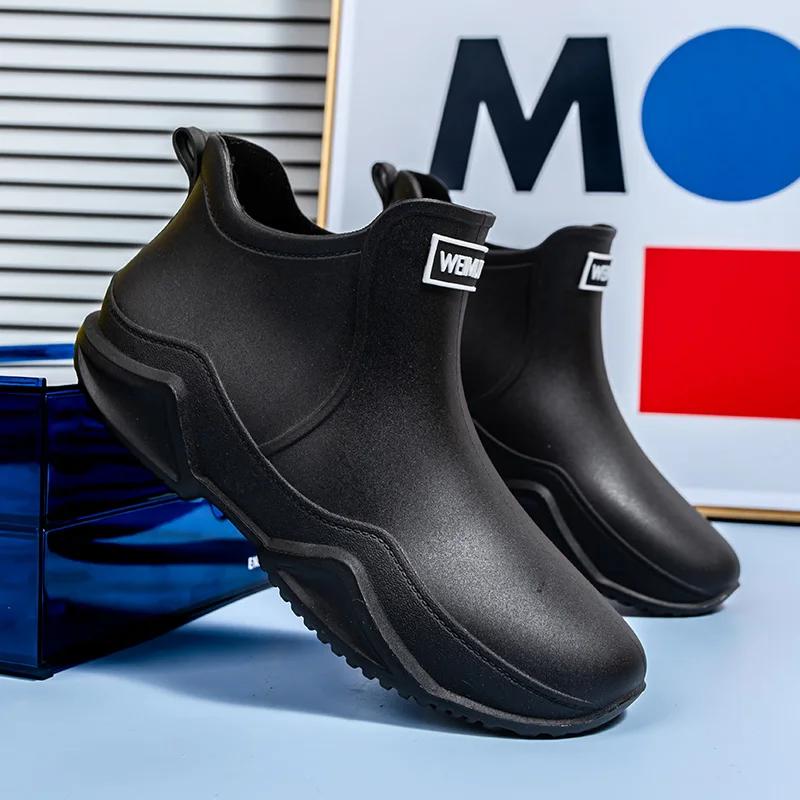 Men's and women's same short rain boots couple's low cut anti slip water shoes PVC wear-resistant rain boots